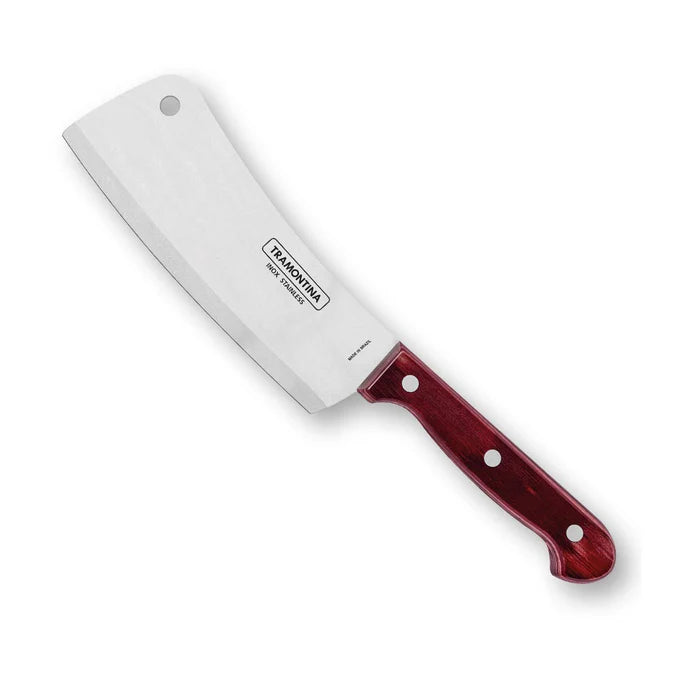 Tramontina Polywood 6 Inch Stainless Steel Cleaver Knife | Heavy Duty Meat & Bone Chopper | Wooden Handle Kitchen Cleaver