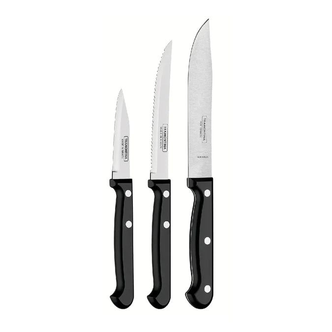Tramontina Ultracorte Knife Set of 3 | Sharp Antimicrobial Stainless Steel Kitchen Knives for Everyday Food Preparation