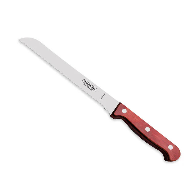 Tramontina Polywood 7 Inch Bread Knife | Serrated Stainless Steel Slicer | Wooden Handle Bakery & Cake Knife