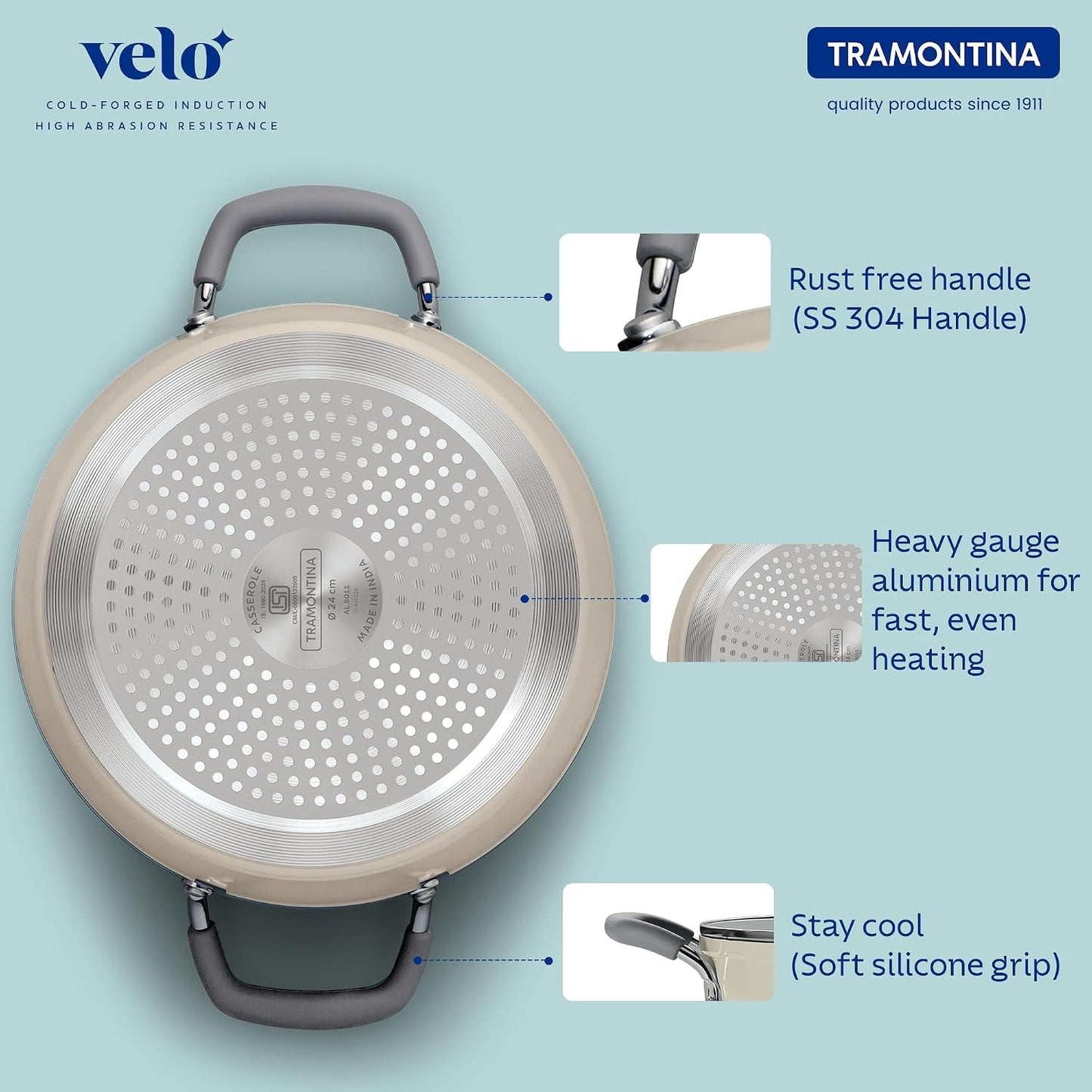 Tramontina Velo Casserole with Flat Glass Lid