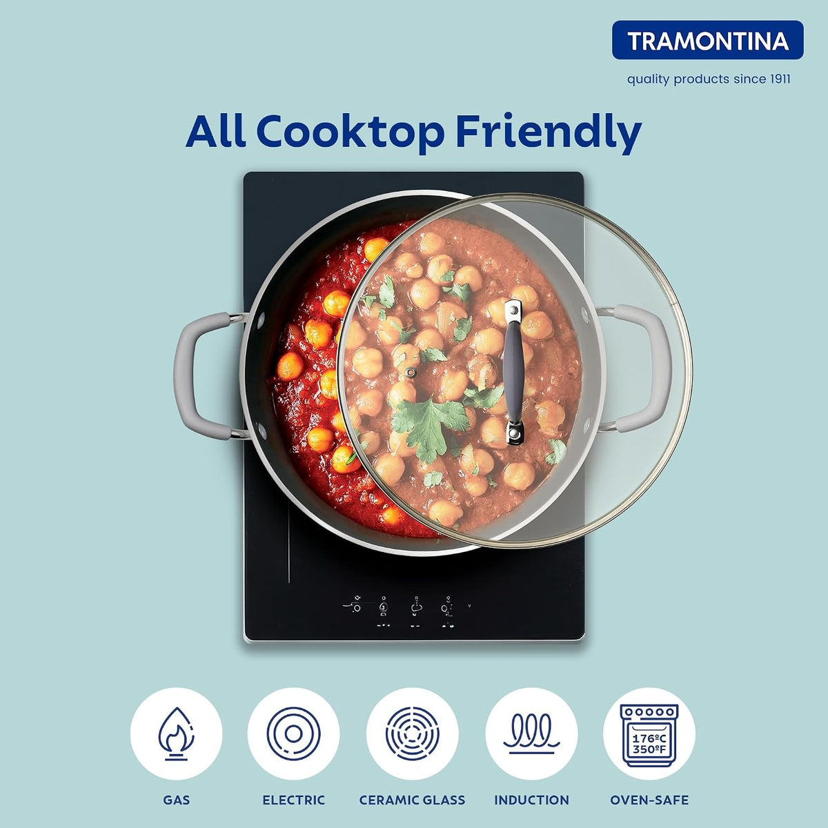 Tramontina Velo Deep Kadai with Flat Glass Lid