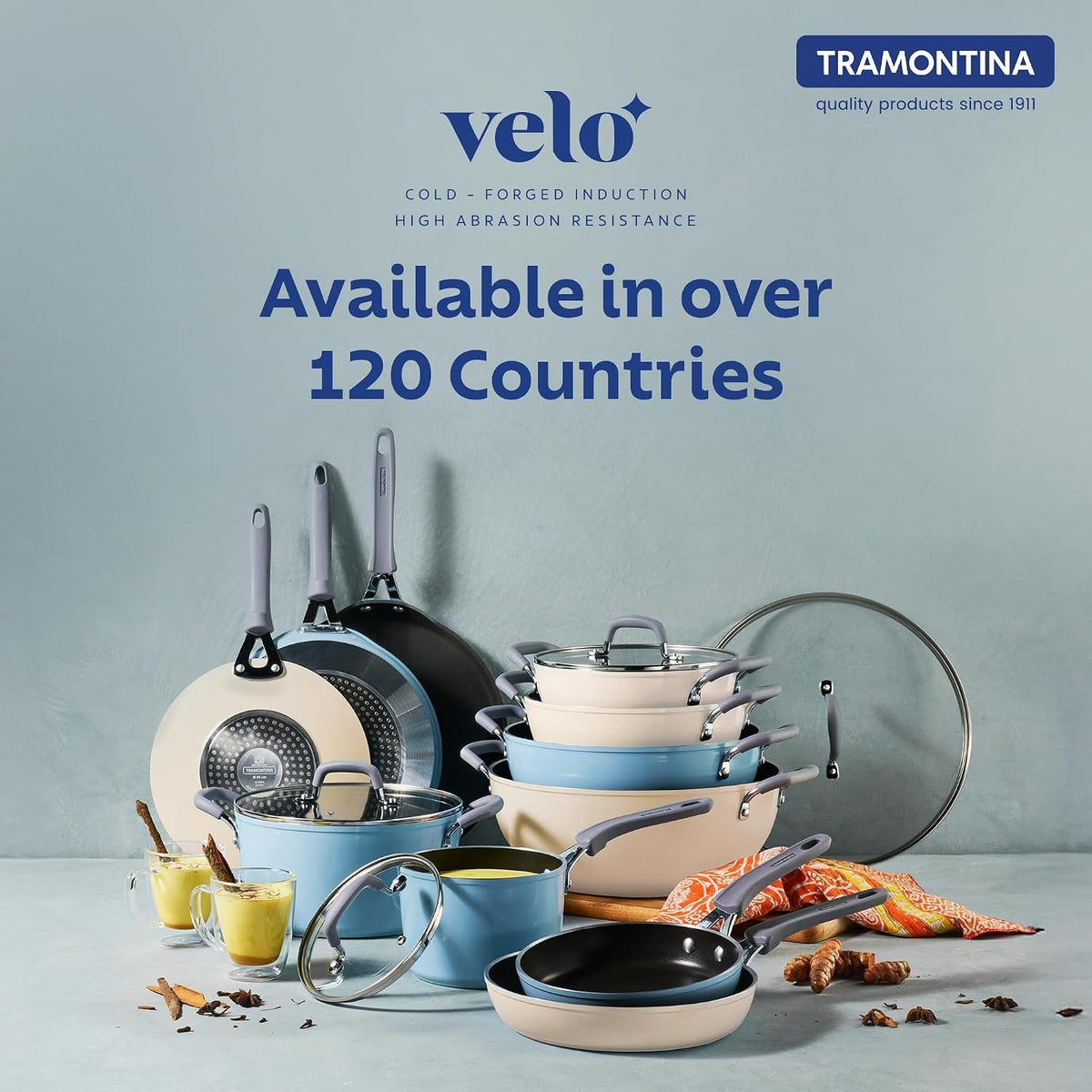 Tramontina Velo Deep Kadai with Flat Glass Lid