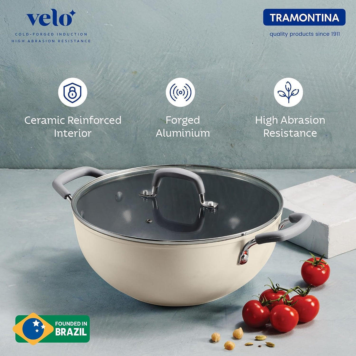 Tramontina Velo Kadai with Flat Glass Lid