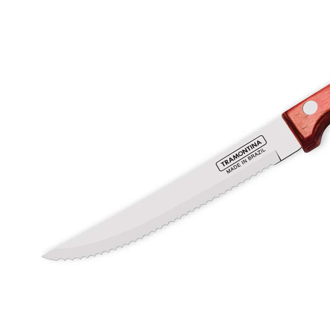 Polywood 5 Inch Steak & Fruit Knife | Serrated Stainless Steel Blade | Heat & Impact Resistant Wooden Handle | Red
