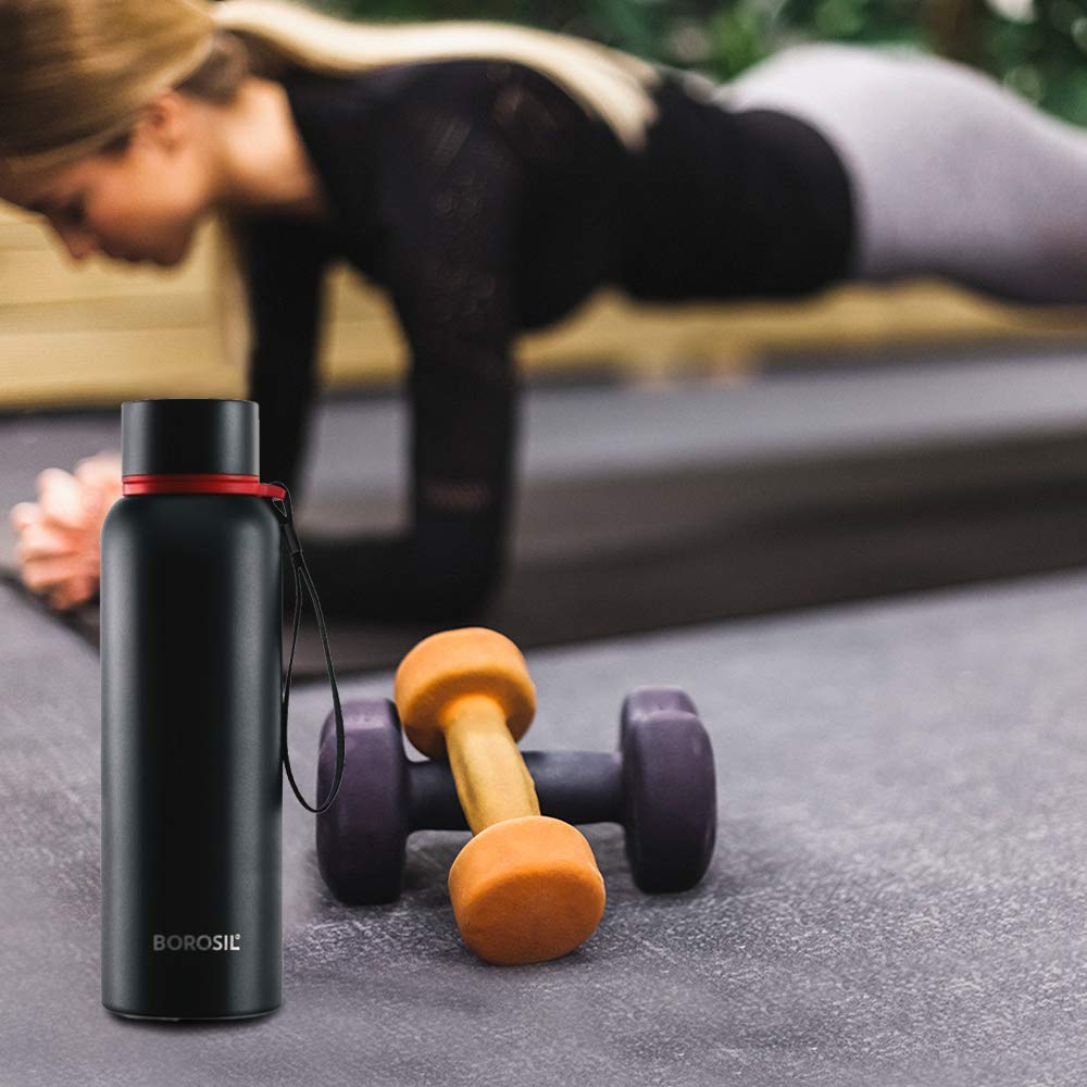 Borosil Stainless Steel Hydra Trek - Vacuum Insulated Flask Water Bottle, 850 ML, Black