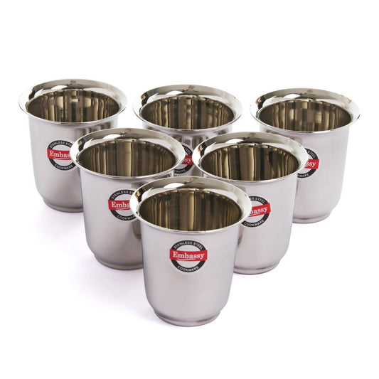 Embassy Stainless Steel Mayuri Coffee Glass/Tumbler, Pack of 6, Size 1-100 ml/Glass