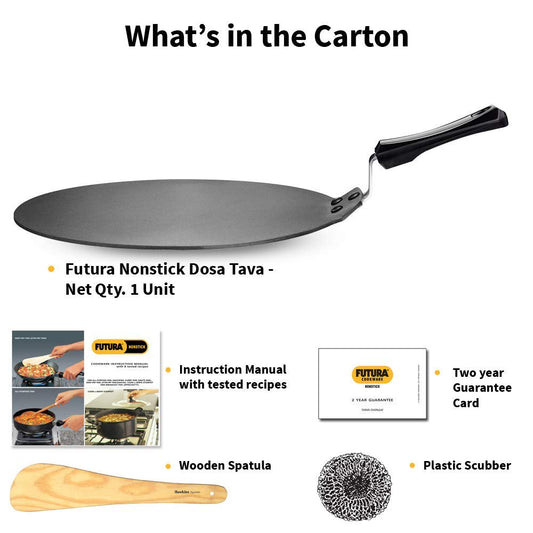 Hawkins Futura Nonstick stainless steel Dosa Tava- Diameter 30 cm, Thickness 4.88 mm, Black (NDT30)