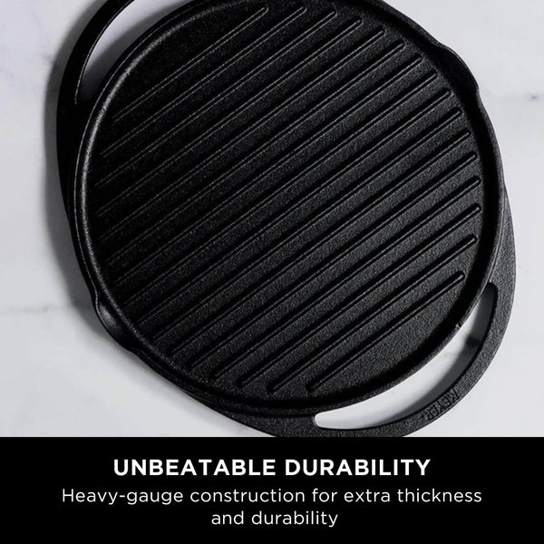 Meyer Pre-Seasoned 30cm Cast Iron 2-In-1 Grill & Griddle (Grill pan + Dosa Tawa)