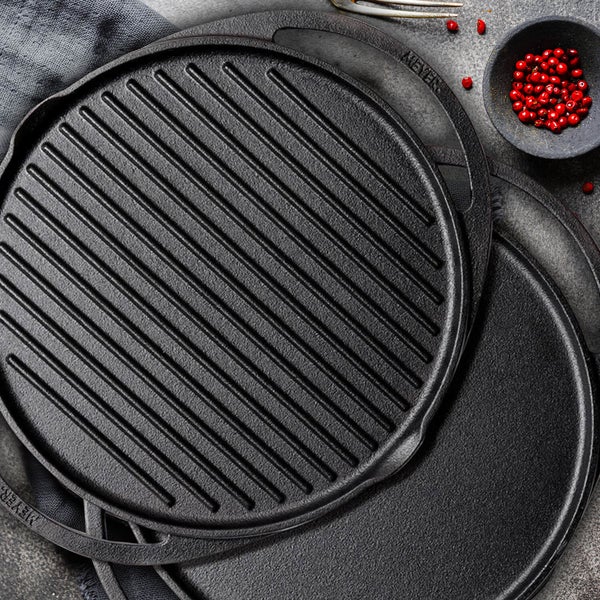 Meyer Pre-Seasoned 30cm Cast Iron 2-In-1 Grill & Griddle (Grill pan + Dosa Tawa)