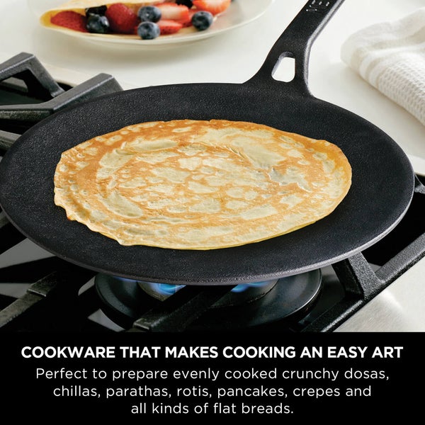 Meyer Pre-Seasoned Cast Iron Flat Dosa Roti Tawa, 26cm, Black- Free  Shipping