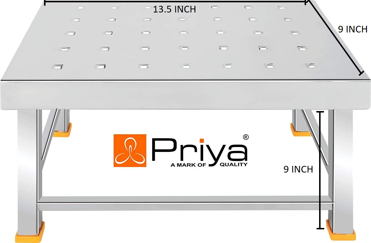 Priya Stainless Steel Stool, Table for Kitchen, Office, Home ,Furniture and Outdoor Size Big - Silver