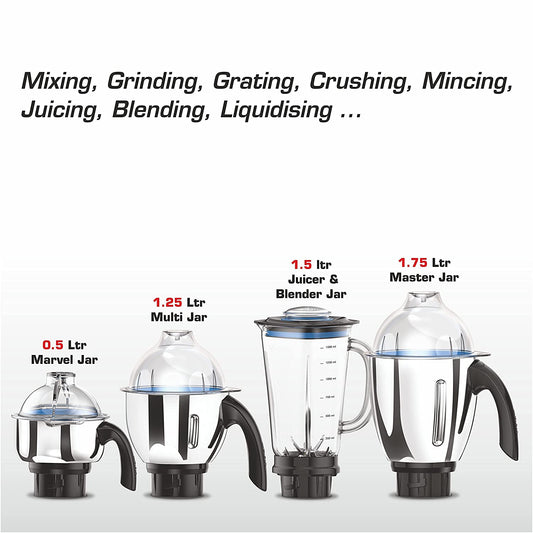 Vidiem MG 608 A Tusker 750 Watts Mixer Grinder with 4 Jars Kitchen Appliances (Black)