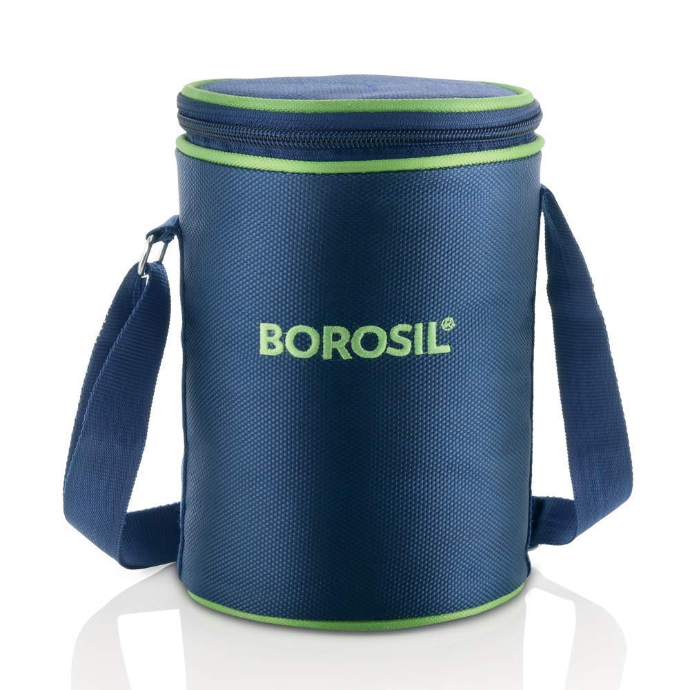 Borosil Borosilicate Glass Lunch Box Set of 3, 240 Safe office Tiffin, Blue, Transparent