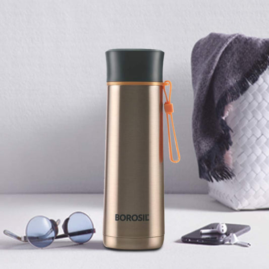 Borosil Stainless Steel Hydra Sprint - Vacuum Insulated Flask Water Bottle, 400ML