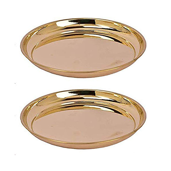 Brass Pooja Plate- Set of 2 (6 Inch, Gold)