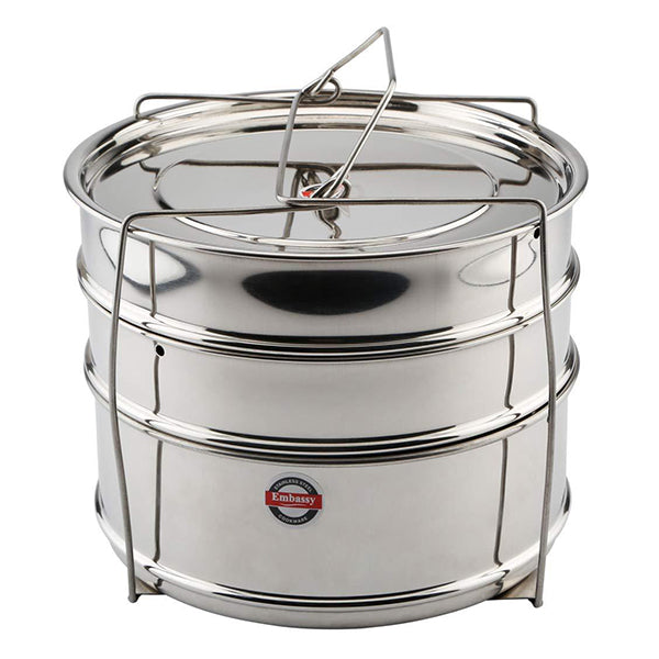 Embassy SS Cooker Separator H6.5 Suitable for 5 liters Prestige Popular and Popular Plus Outer Lid Pressure Cookers (2 Containers with Lifter, Stainless Steel)