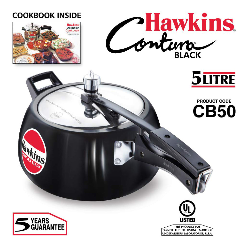 Hawkins Contura Black Pressure Cooker, 5 Litre, Black (CB50)