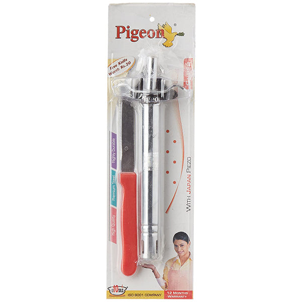 Pigeon by Stovekraft Large Handy and Compact Chopper with 3 Blades for effortlessly Chopping Vegetables and Fruits for Your Kitchen & Pigeon Gas Lighter Super with Stand & Free Knife