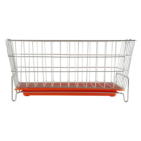 Embassy Dish Draining Basket/Kuda with Drip Tray, Rectangle, 53x42x25 cms (LxBxH), (Pack of 1, Stainless Steel)