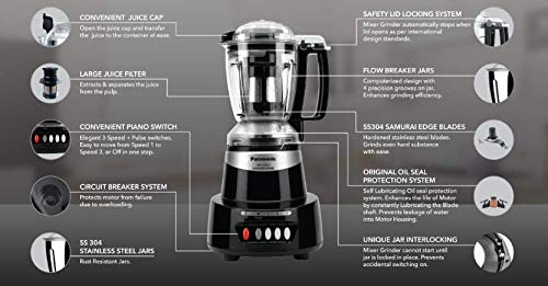 Panasonic MX-AV-425CB 600w Juicer Mixer Grinder (Charcoal Black)