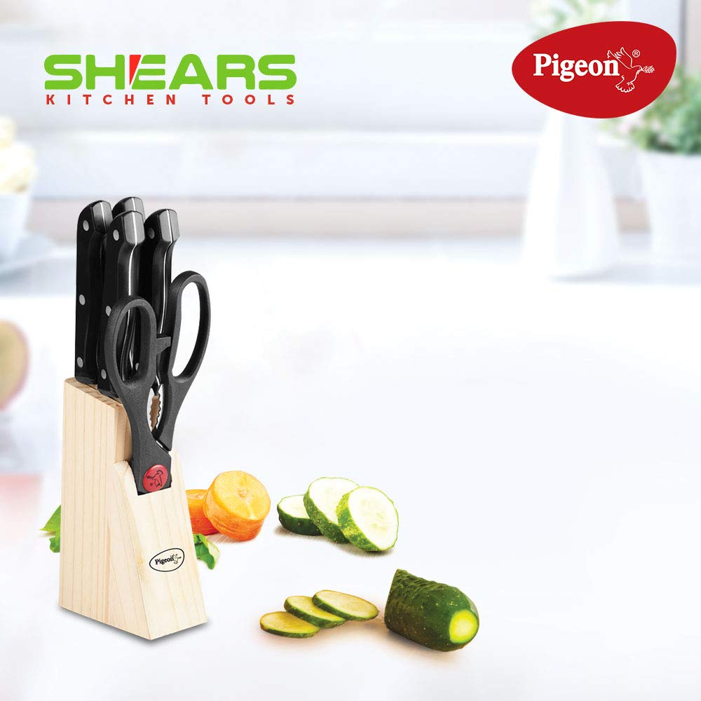 Pigeon by Stove Kraft Shears Kitchen Knifes 6 Piece Set with Wooden Block
