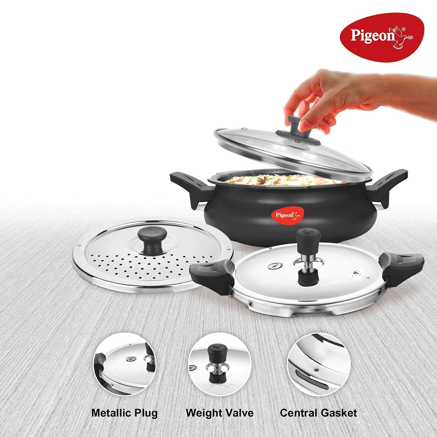 Pigeon by Stovekraft All in One Super Cooker 620-H 3 Litre Hard Anodised Pressure Cooker (Black)
