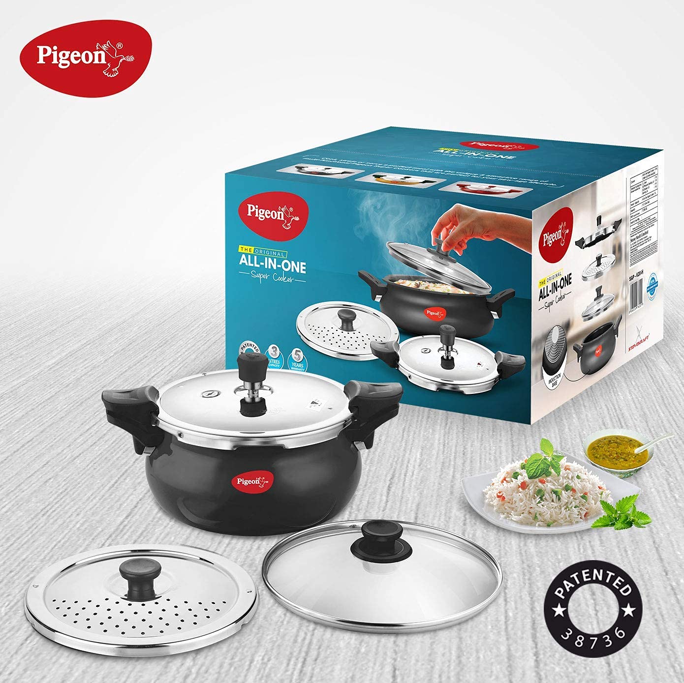 Pigeon by Stovekraft All in One Super Cooker 620-H 3 Litre Hard Anodised Pressure Cooker (Black)