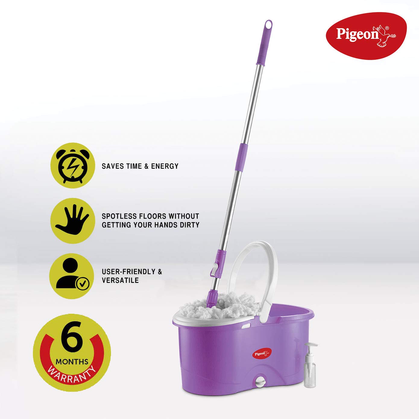 Pigeon Enjoy Spin Mop with 360 Degree Rotating PVC Magic Mop Set for Wet and Dry Floor/Wall (Lavender, 2 refills), large (12458B)