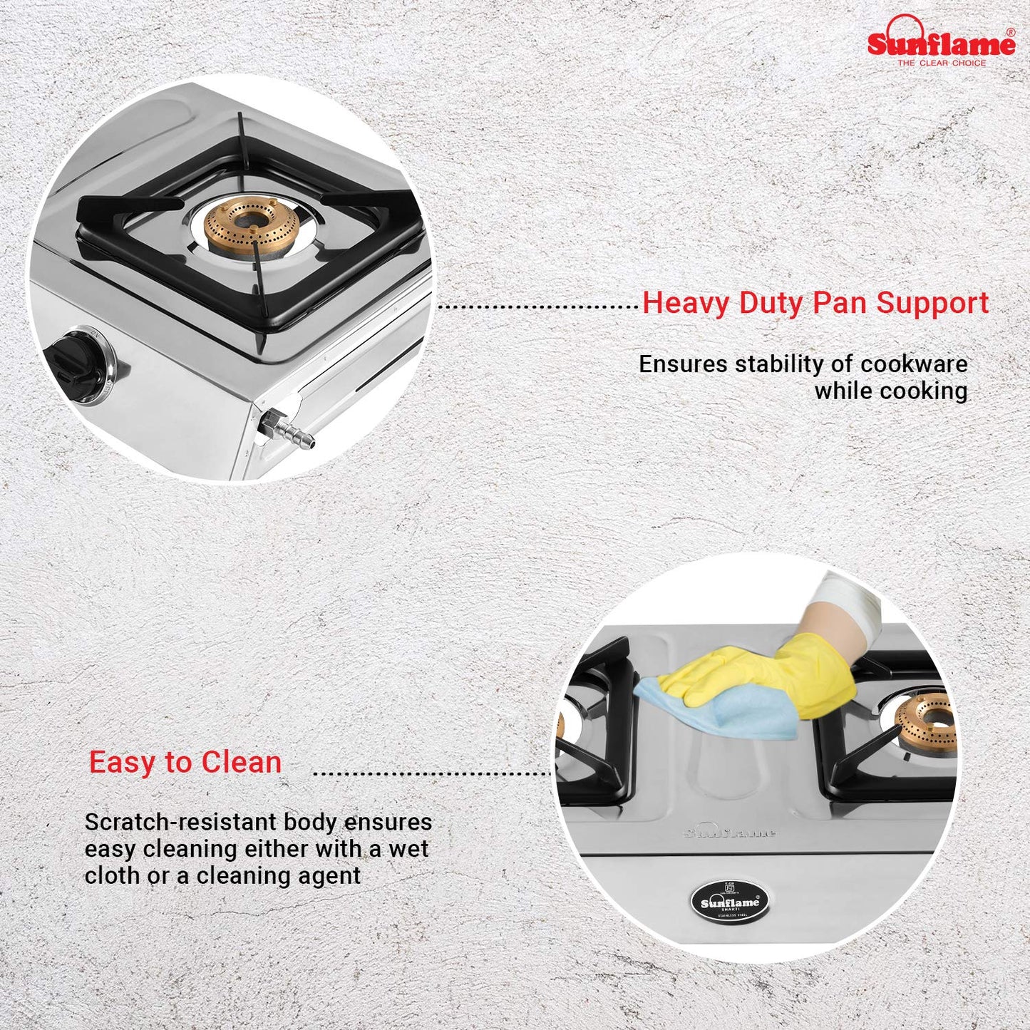 Sunflame 2B - Stainless Steel 2 Burner Gas Stove (Manual Ignition, 2 Brass Burners, Silver)