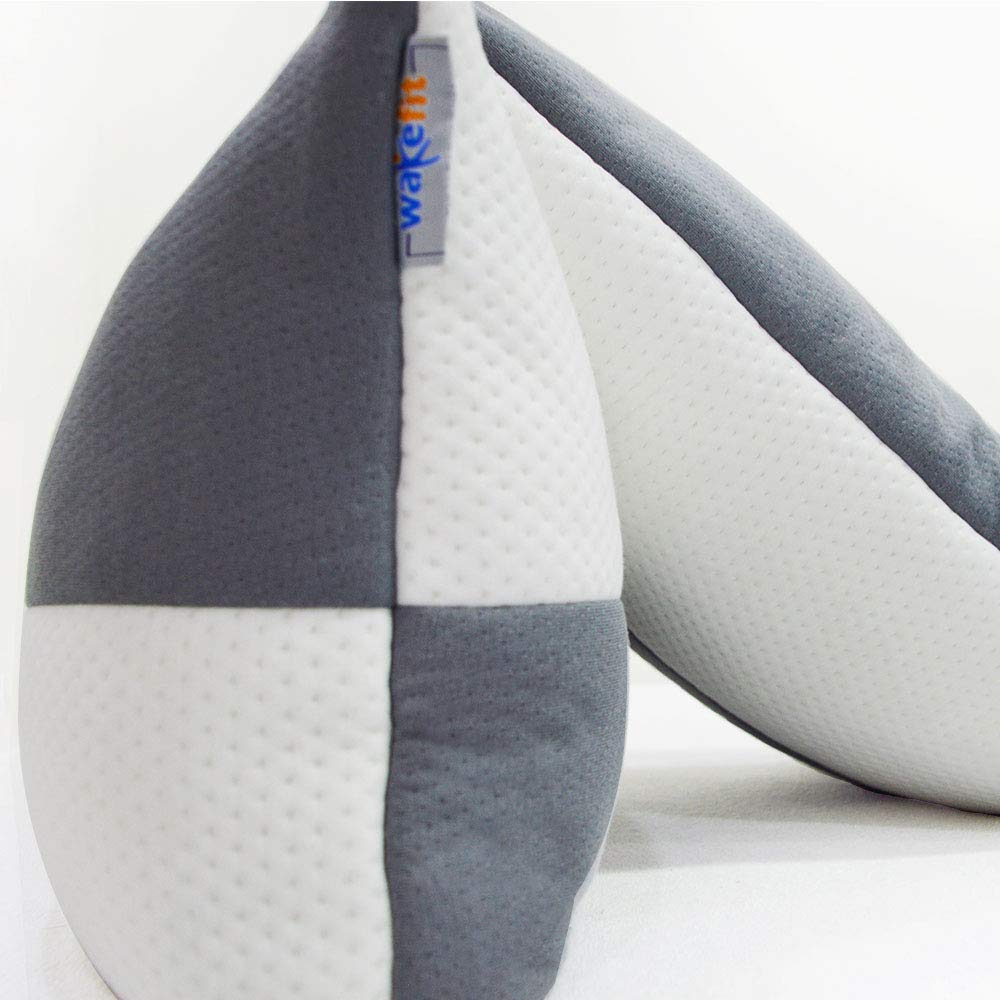 Wakefit Hollow Fibre Pillow ( 68.58 cm X 40.64 cm, White and Grey )- 2 Pieces